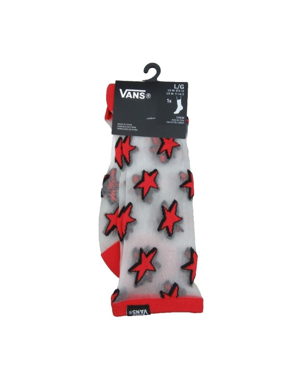 Vans Hazy Sheer Red Stars Crew Socks Unisex Size Large  (1 Pair) NEW